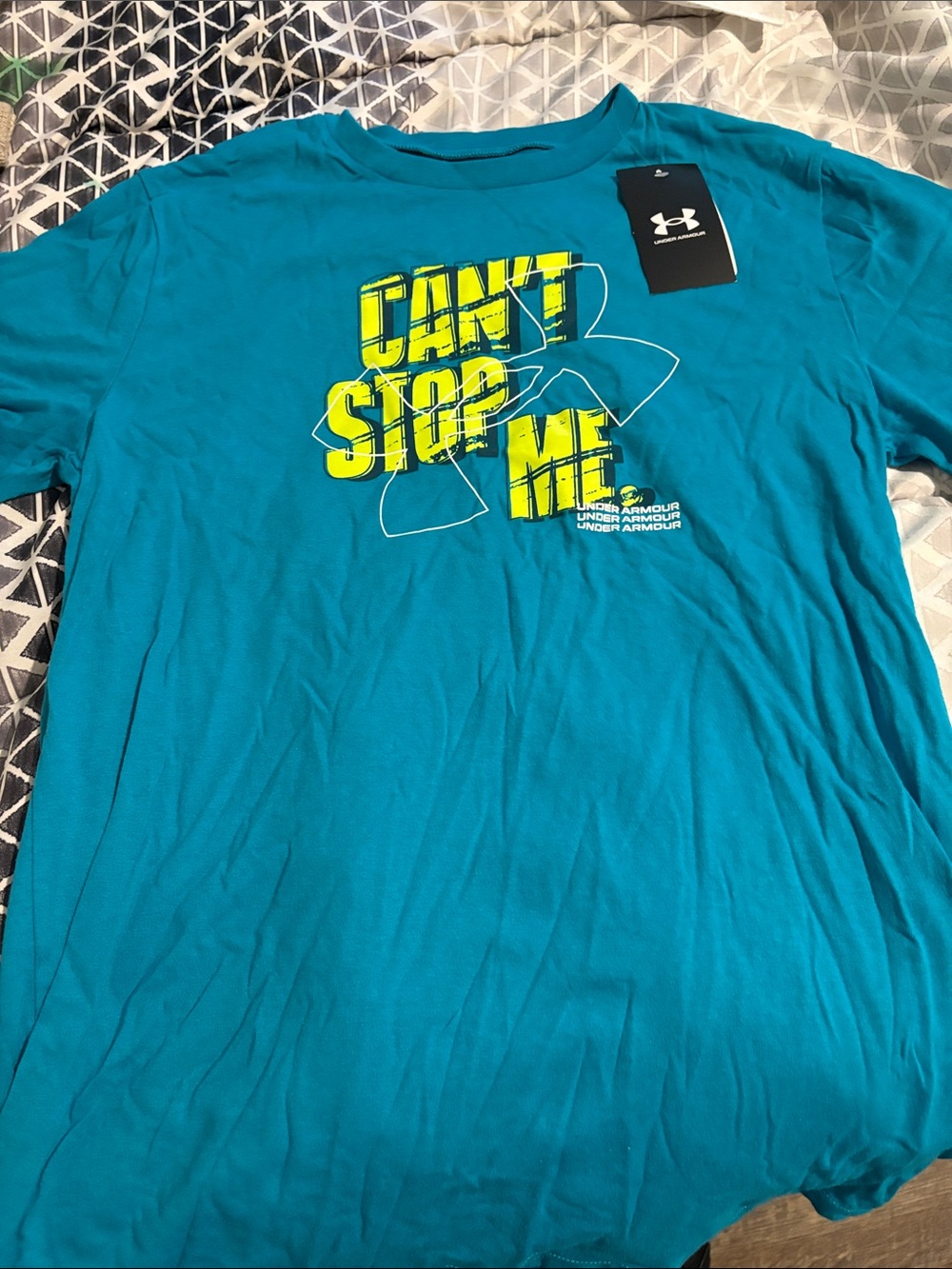 Under Armour Teal Short Sleeve Tee with Neon Yellow Graphic